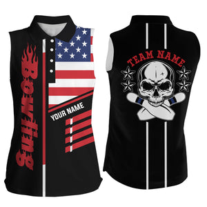 Bowling sleeveless polo Shirt Women Bowling Jersey Personalized American flag skull Bowling Team Shirt NQS5489