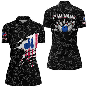 Bowling Quarter-Zip Shirt Women Bowling Jerseys Personalized American flag black Bowling Team Shirts NQS5491