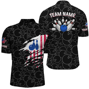 Bowling Quarter Zip Shirt Men Bowling Jerseys Personalized American flag black Bowling Team Shirts NQS5491