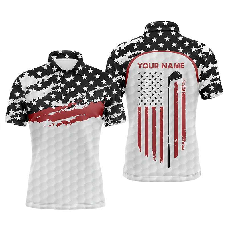 Mens golf polo shirt custom golf club American flag patriotic white golf shirts for men NQS5756