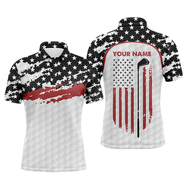 Mens golf polo shirt custom golf club American flag patriotic white golf shirts for men NQS5756