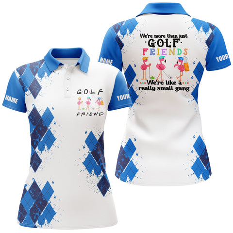 Womens golf polo shirt we're more than just golf friends flamingo custom name funny golf shirt| Blue NQS3612