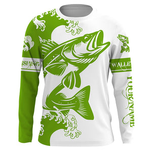 Personalized Walleye fishing tattoo jerseys, Walleye Long Sleeve Fishing tournament shirts | Green NQS3767