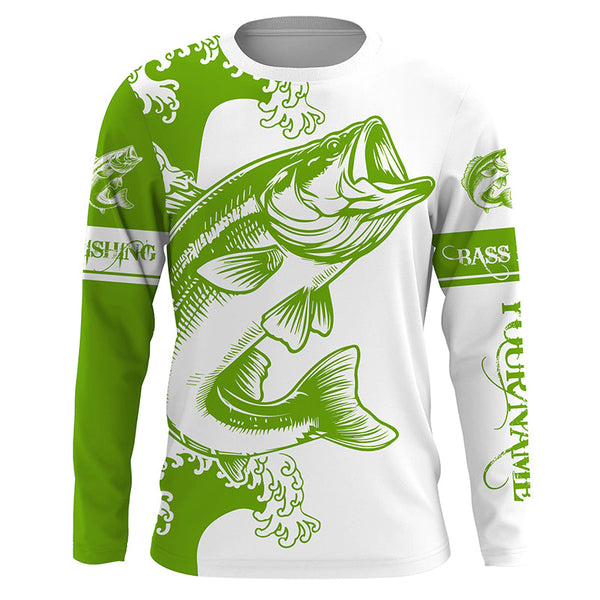 Personalized Largemouth bass fishing tattoo jerseys, Bass Long Sleeve Fishing tournament shirts| Green NQS3768