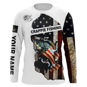 American flag Crappie patriotic fishing UV long sleeve shirts Custom fishing apparel NQS2512