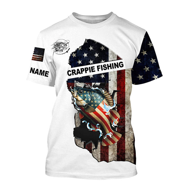 American flag Crappie patriotic fishing UV long sleeve shirts Custom fishing apparel NQS2512