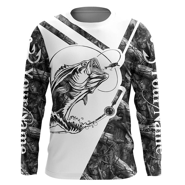 Largemouth Bass Fishing gray camo performance fishing shirts Customize name long sleeves shirts NQSD176