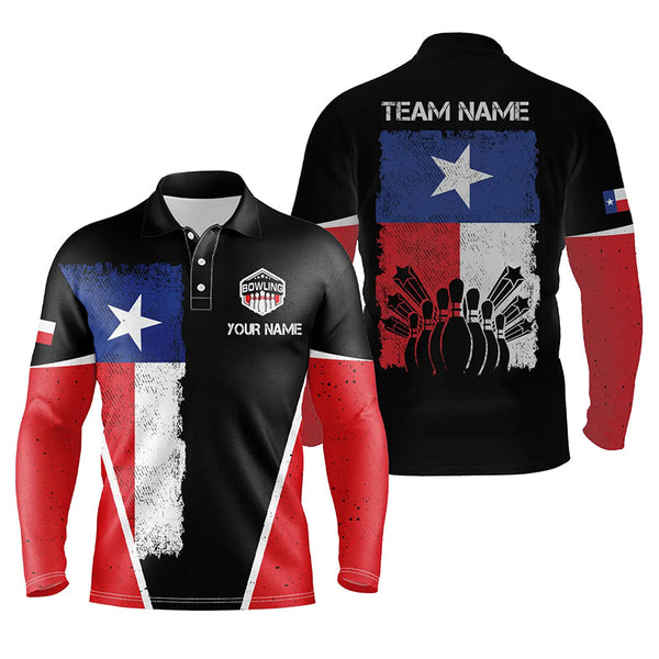 Mens polo bowling shirts Custom name Texas flag vintage black Bowling Team Bowlers Jerseys NQS5273