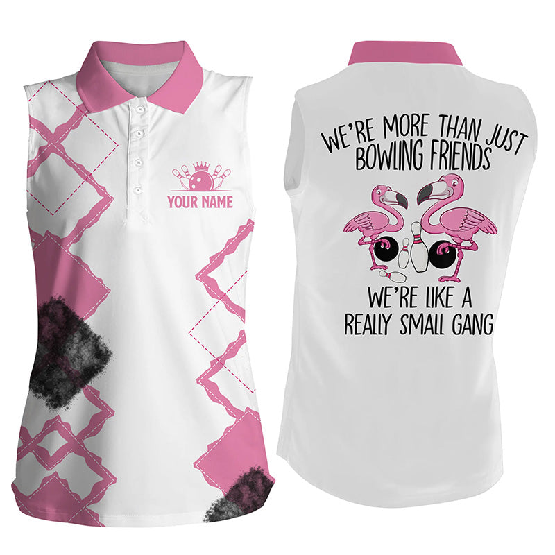 Pink flamingo Bowling sleeveless Polo Shirt custom we're more than bow ...