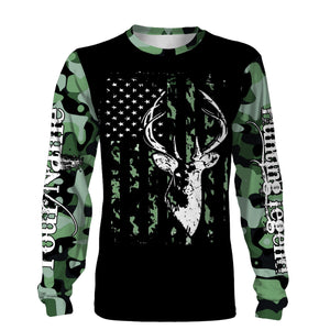 Deer hunting legend deer skull camo American flag hunting 3d shirts - custom name deer hunting shirts for men, women, kid - NQSD54