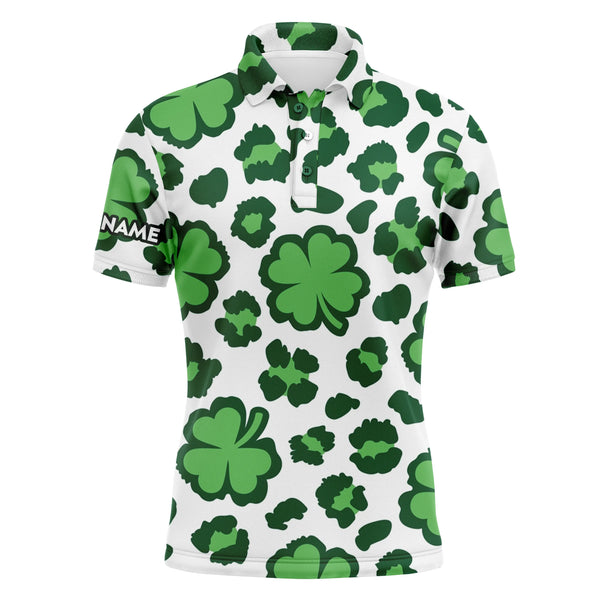 Funny Mens golf polo shirt clover and leopard pattern St. Patrick's Day custom name golfing gifts NQS4743