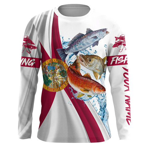 Inshore slam Florida flag patriotic redfish, trout, snook fishing Custom tournament Fishing Shirts NQS5283