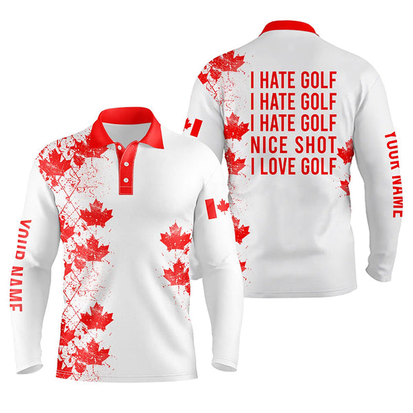 White Mens golf polo shirts Canadian flag patriot custom name I hate golf nice shot I love golf NQS5777