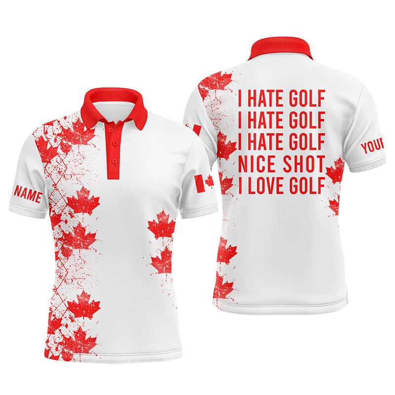 White Mens golf polo shirts Canadian flag patriot custom name I hate golf nice shot I love golf NQS5777