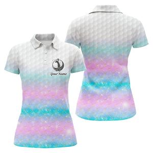 Womens golf polo shirt rainbow mermaid scales custom name pattern golf shirts, ladies golf tops NQS4752