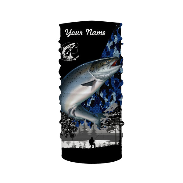 Chinook Salmon (King salmon) Fish blue camo Custom name performance anti UV long sleeve fishing shirts NQS3629