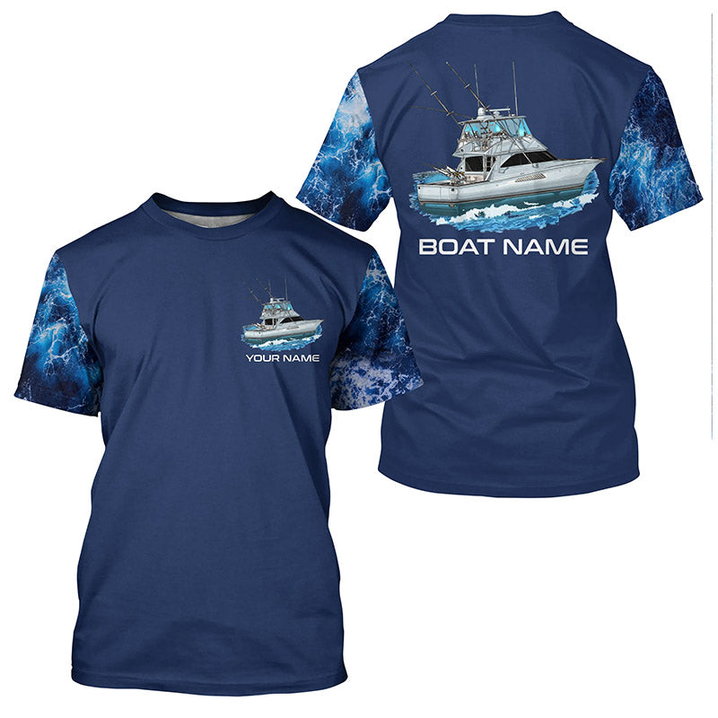 Blue Ocean Deep Fishing Charters Custom Fishing Boat Name Sun Protection Long Sleeve Fishing Shirts NQS6169, T-Shirt UPF / 3XL