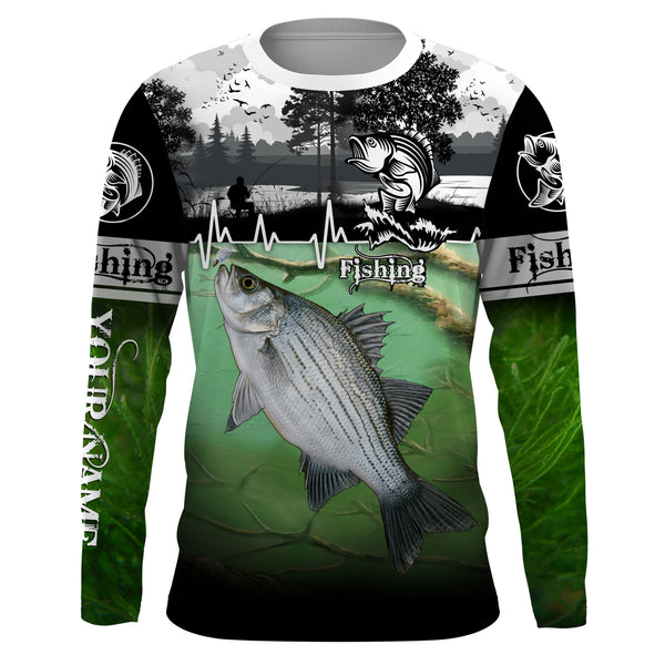 White bass Fishing freshwater fish UV protection quick dry Custom name long sleeves UPF 30+ fishing shirt for adult and Kid NQS2660