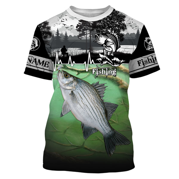 White bass Fishing freshwater fish UV protection quick dry Custom name long sleeves UPF 30+ fishing shirt for adult and Kid NQS2660