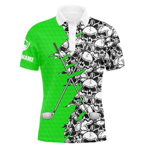 Mens short long sleeve golf tops polo green pattern skull golf clubs custom golf performance shirts NQS4758