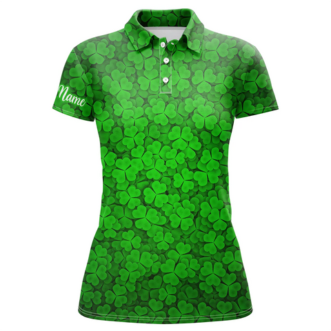 Womens golf polos shirts Green clover St Patrick pattern golf shirts custom team golf polo NQS4762