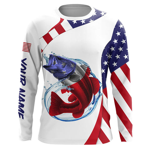 American Flag Largemouth Bass Fishing Custom patriotic fishing shirts, personalized Fishing jerseys NQS4994