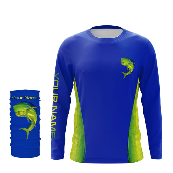 Mahi mahi ( Dorado) fishing blue ocean Mahi mahi scales Custom Name 3D All over printed Fishing Shirts UV protection UPF 30+ NQS2530