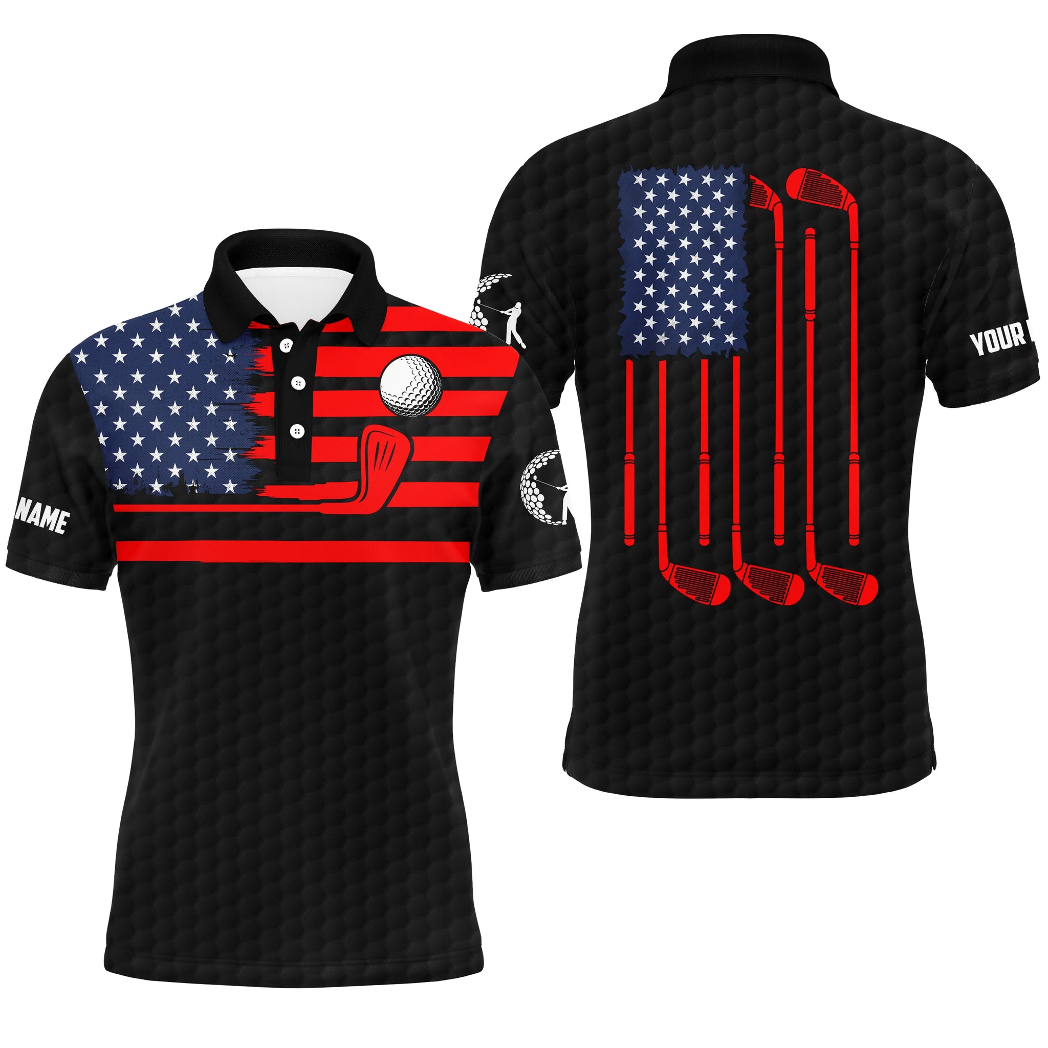 American flag patriotic Men golf polo shirts custom name black golf polo shirt mens, unique golf gifts NQS4765