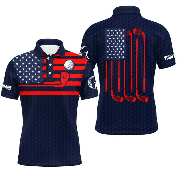 American flag patriotic Men golf polo shirts custom name blue golf polo shirt mens, unique golf gifts NQS4766