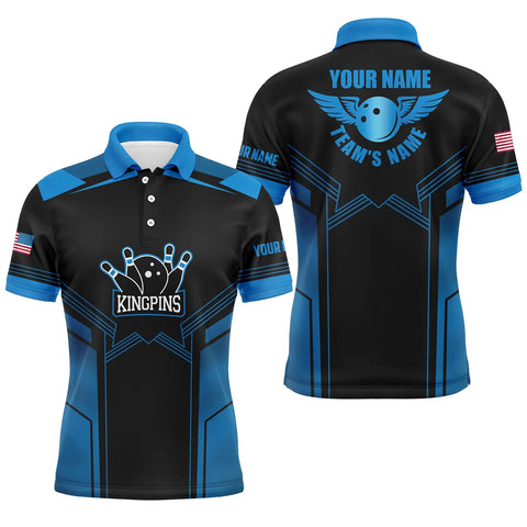 Blue and black Bowling polo shirts for men custom name and team name bowling polo team shirts NQS4770