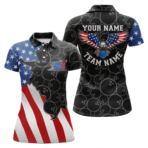 American flag patriotic retro Bowling polo shirts for women custom black pattern Bowling team jerseys NQS5013