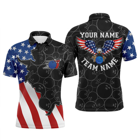 American flag patriotic retro Bowling polo shirts for men custom black pattern Bowling team jerseys NQS5013