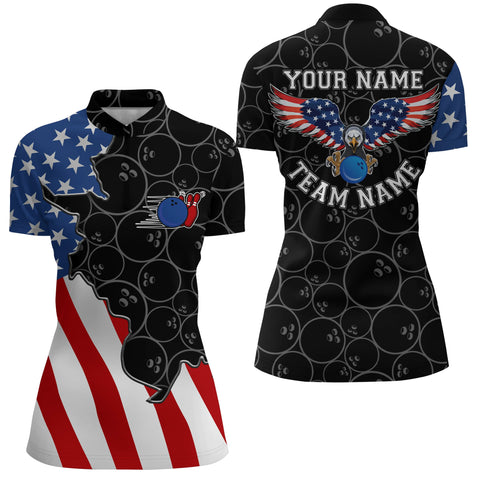 American flag patriotic retro Bowling Quarter Zip shirts for women custom black Bowling team jerseys NQS5013