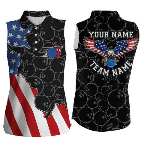 American flag patriotic retro Bowling sleeveless polo shirts for women custom Bowling team jerseys NQS5013