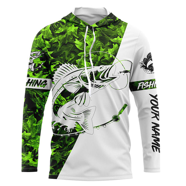 Walleye Green Camo customize name long sleeves fishing shirt, personalized gift for Fishing lovers - NQS623