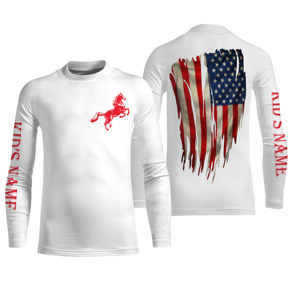 American flag patriotic horse riding Custom Name 3D All Over Printed Shirts Personalized horse shirt NQS3099