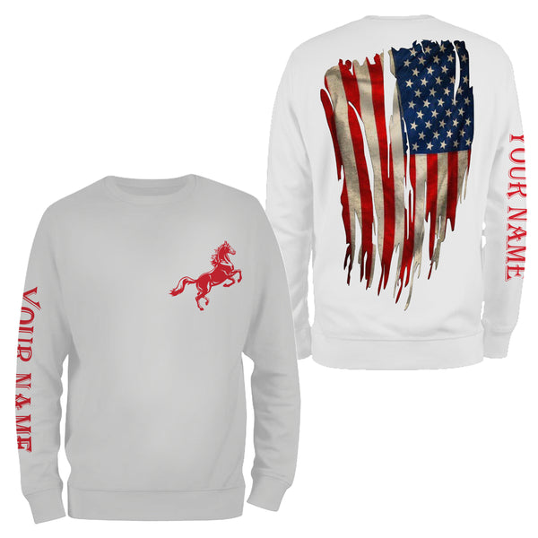 American flag patriotic horse riding Custom Name 3D All Over Printed Shirts Personalized horse shirt NQS3099