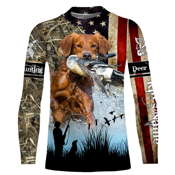 American flag Golden Retriever duck hunting dog waterfowl camo custom name hunting apparel NQS3811