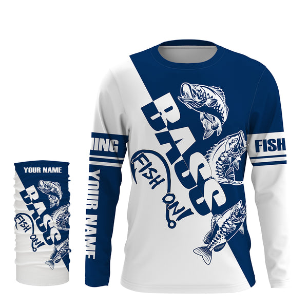 Largemouth Bass Fishing fish on blue and white Customized Name UV Protection UPF 30+ Shirts, Fishing Clothing NQS2401