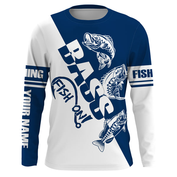 Largemouth Bass Fishing fish on blue and white Customized Name UV Protection UPF 30+ Shirts, Fishing Clothing NQS2401