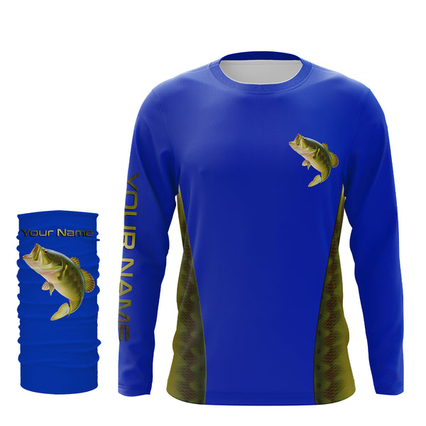 Largemouth Bass fishing blue ocean bass scales Custom Name 3D All over printed Fishing Shirts UV protection UPF 30+ NQS2535