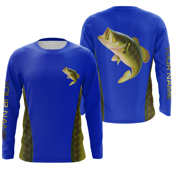 Largemouth Bass fishing blue ocean bass scales Custom Name 3D All over printed Fishing Shirts UV protection UPF 30+ NQS2535