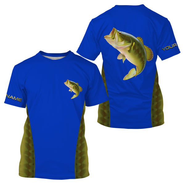 Largemouth Bass fishing blue ocean bass scales Custom Name 3D All over printed Fishing Shirts UV protection UPF 30+ NQS2535