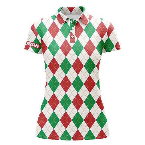 Personalized Christmas plaid Argyle Pattern Womens golf polo shirt custom team golf polo shirts NQS4412