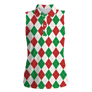 Christmas plaid Argyle Pattern Womens sleeveless polo shirt, team golf polo shirts for women NQS4412