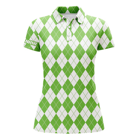Christmas plaid green and white argyle Pattern Womens golf polo shirt custom name golf gifts for women NQS4414