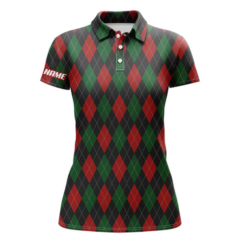 Christmas plaid argyle pattern Womens golf polo shirts custom name golf gifts for women NQS4415