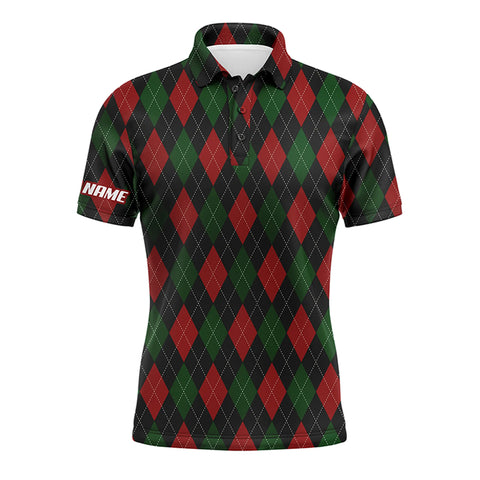 Christmas plaid argyle pattern Men golf polo shirts custom name golf gifts for men NQS4415