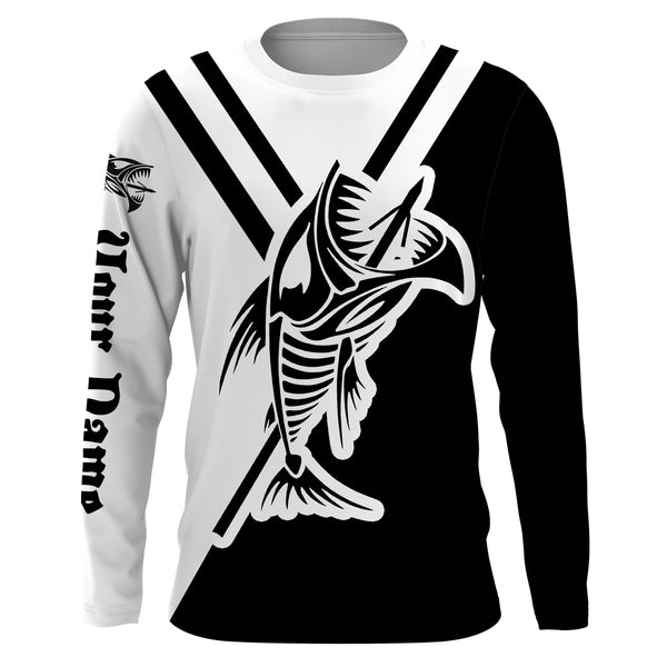 Bowfishing shirts fish skeleton black & white Custom Name long sleeve UV protection fishing shirts NQS3651