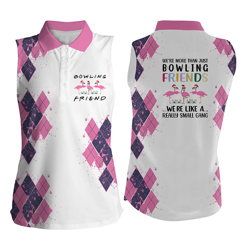 Womens bowling shirts we're more than just bowling friends flamingo, womens sleeveless polo shirt NQS4424